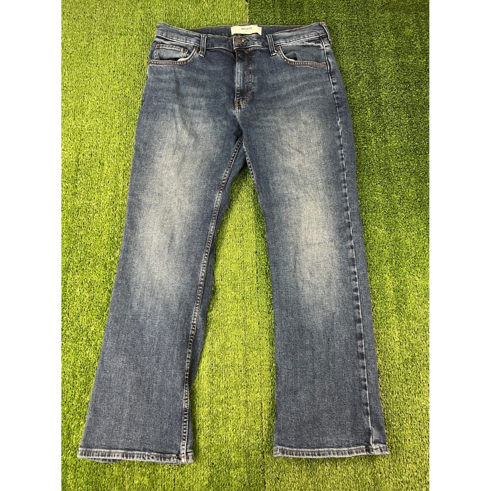 Hollister Mens Bootcut Classic Straight Leg Jeans Medium Wash Blue Denim 34x30